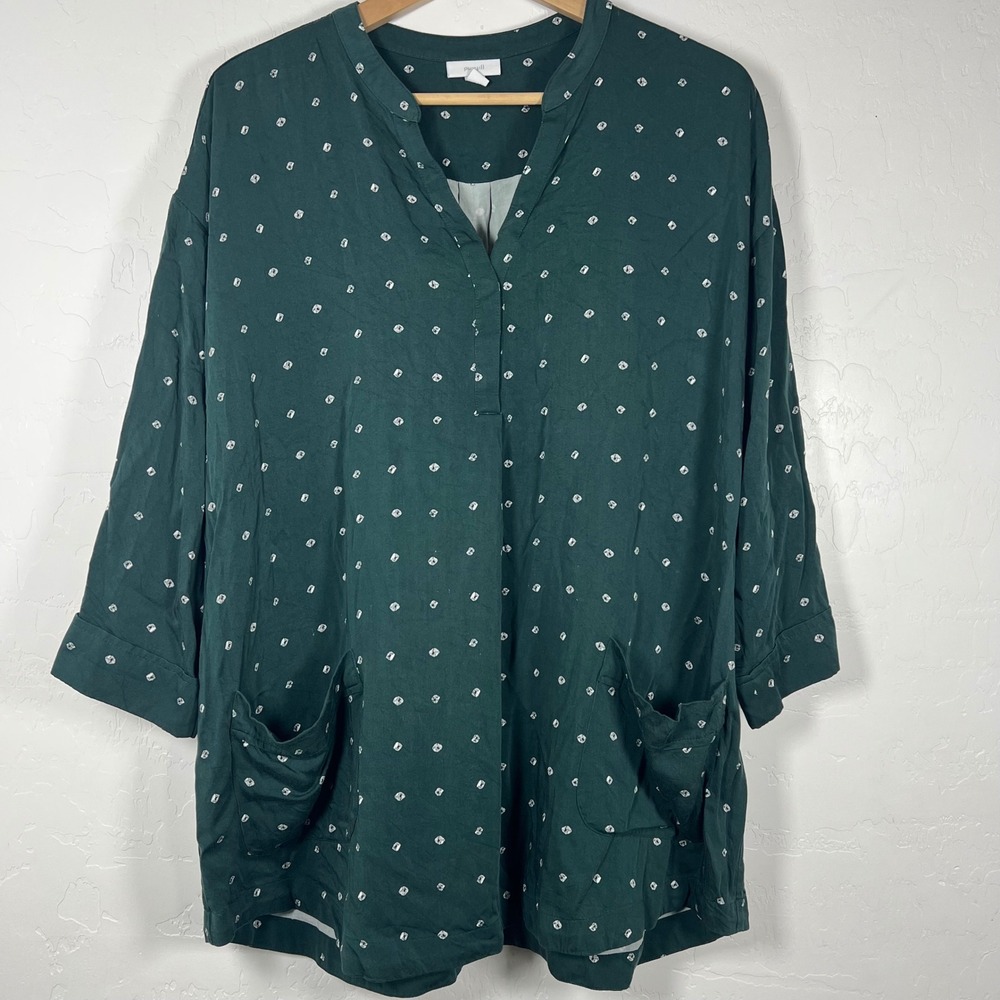 Pure Jill J. Jill Green Ecovero Viscose Diamond Print Tunic Top L WTP205931